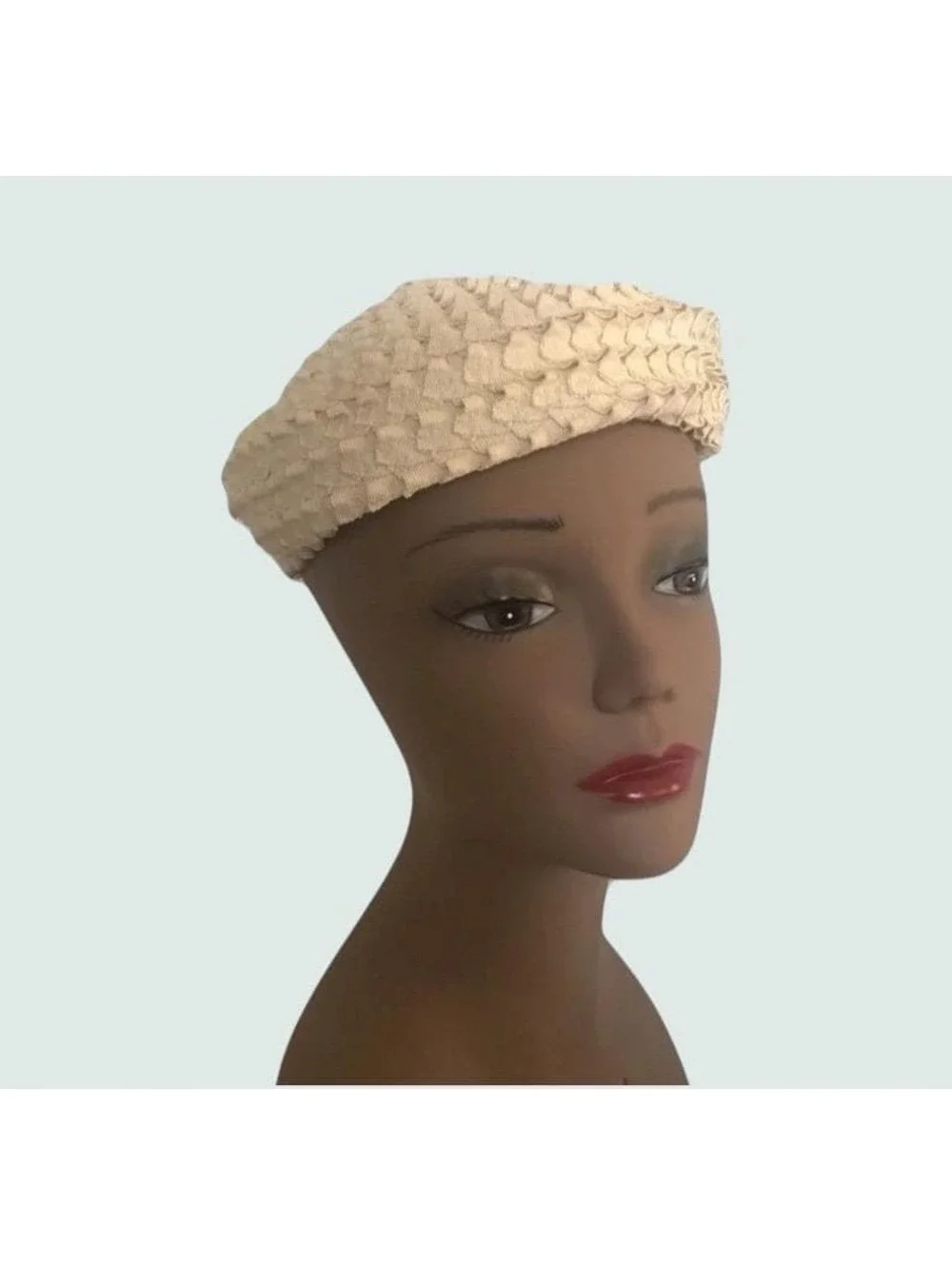 Vintage Grosgrain Ribbon Beret: Cream Knubby Slouchy Hat